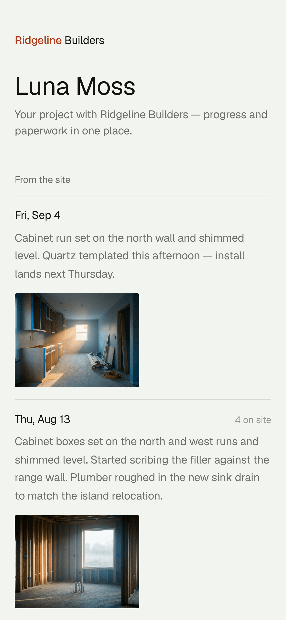 The client portal on a phone