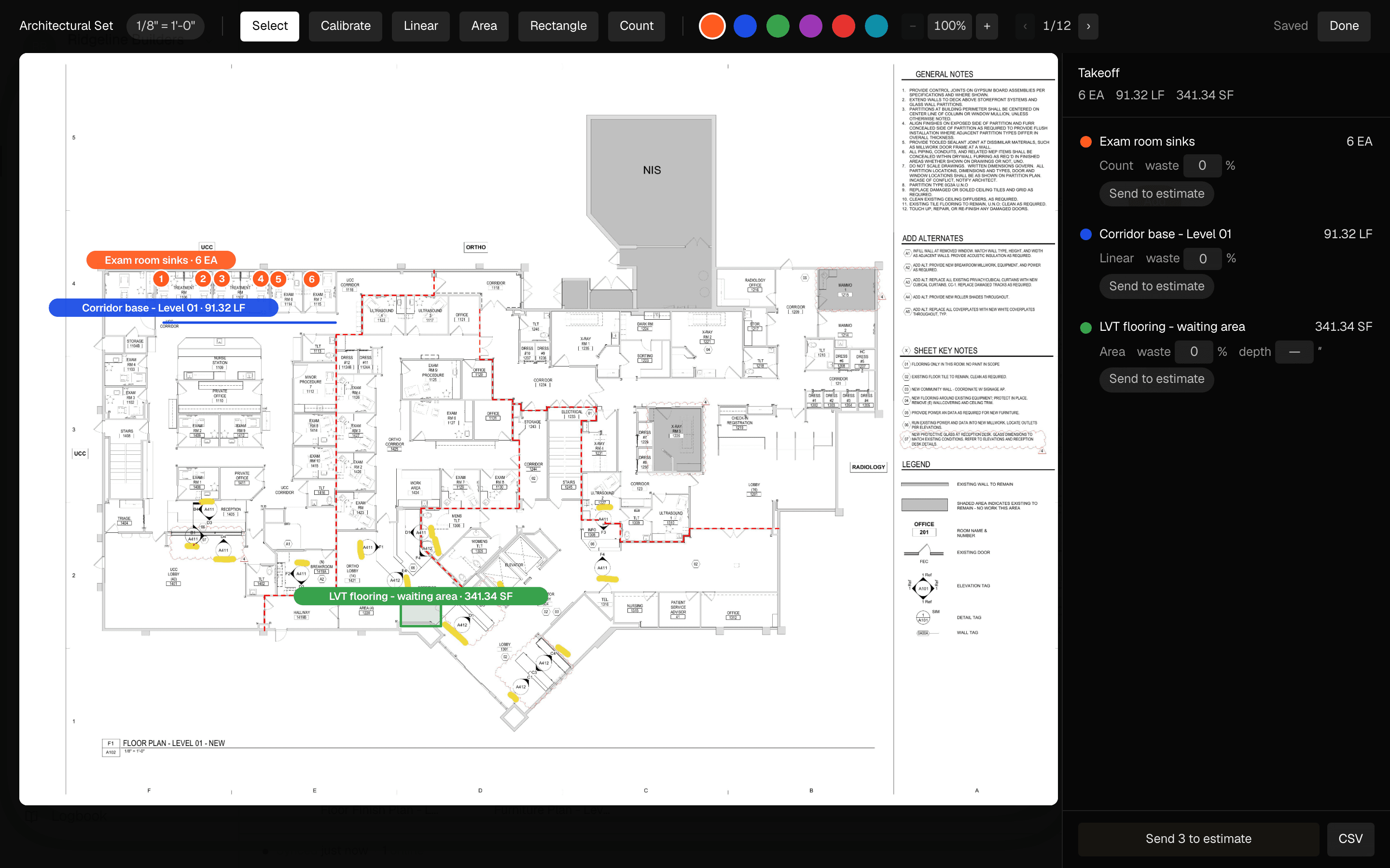 Tracing a plan sheet in the takeoff tool
